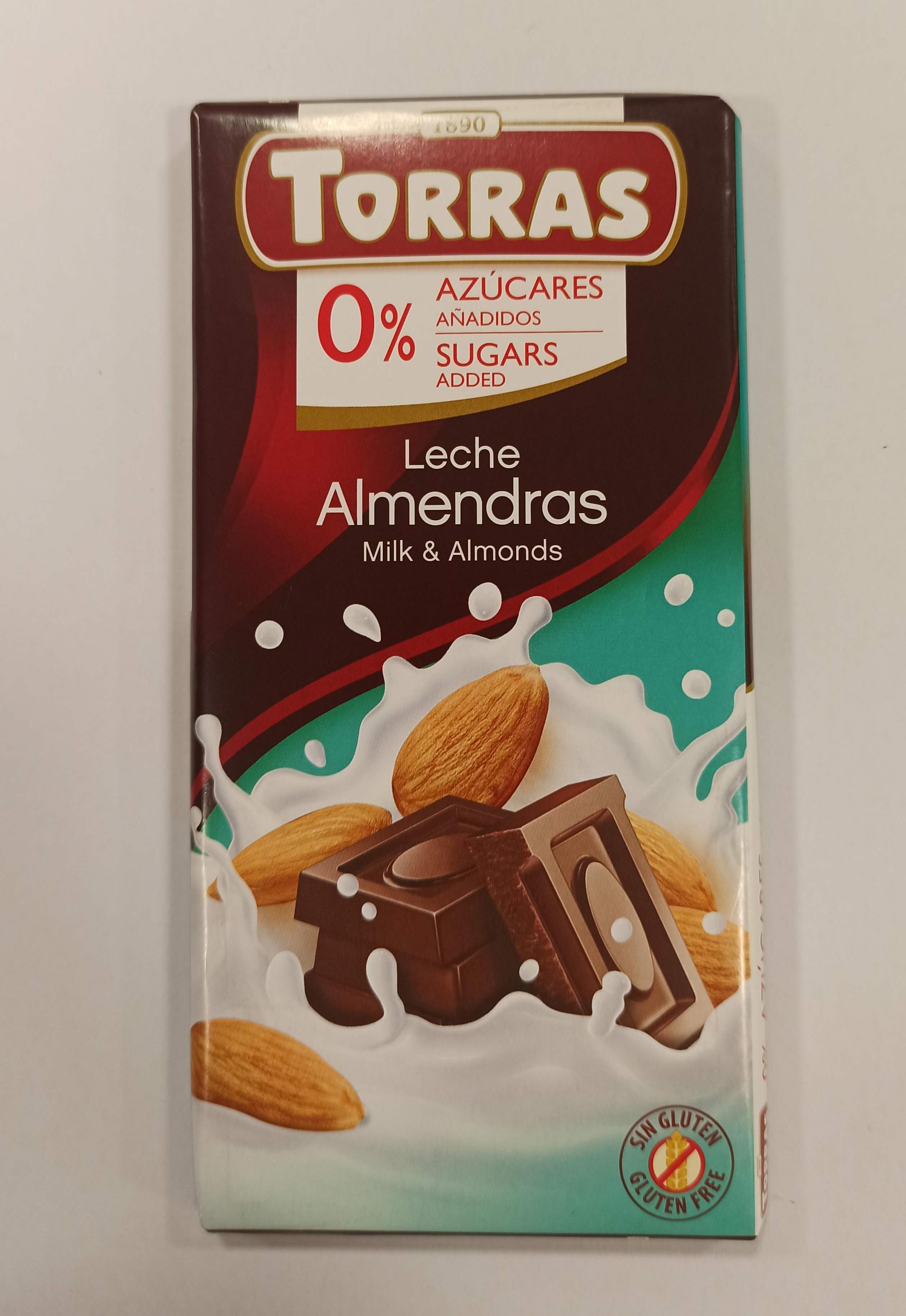 Chocolate con Leche y Almendras Sin Azúcar Torras