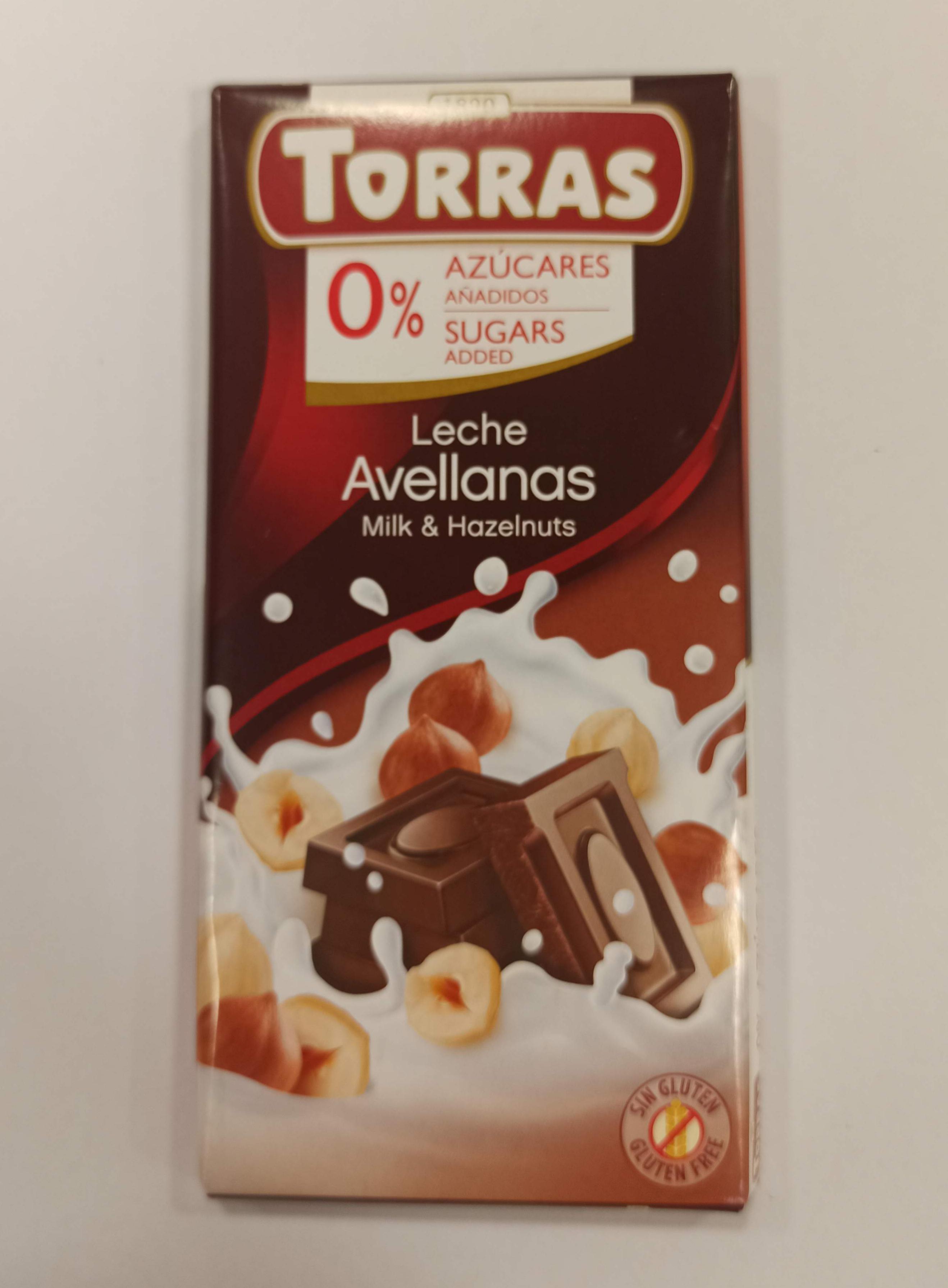 Chocolate con Leche y Avellanas Sin Azúcar Torras