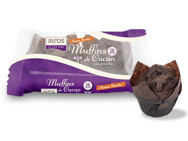 Muffins de cacao con pepitas de chocolate sin gluten