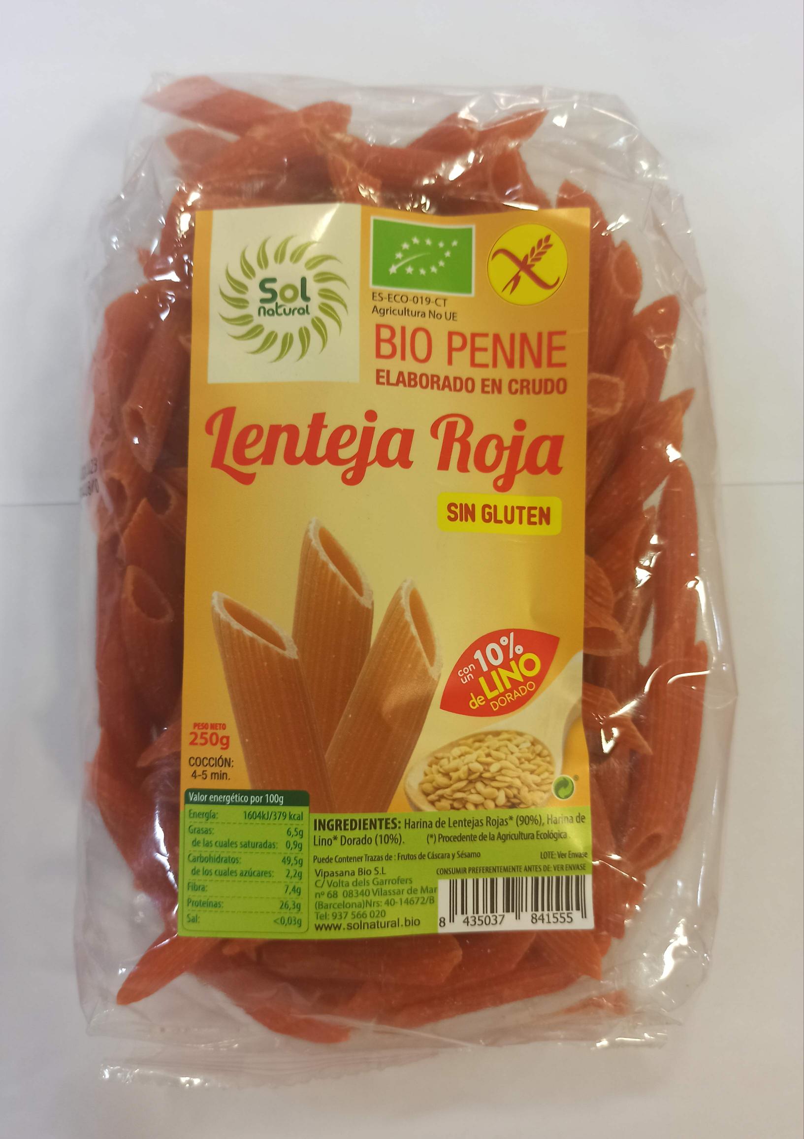 Penne Lenteja Roja con Lino Sol Natural