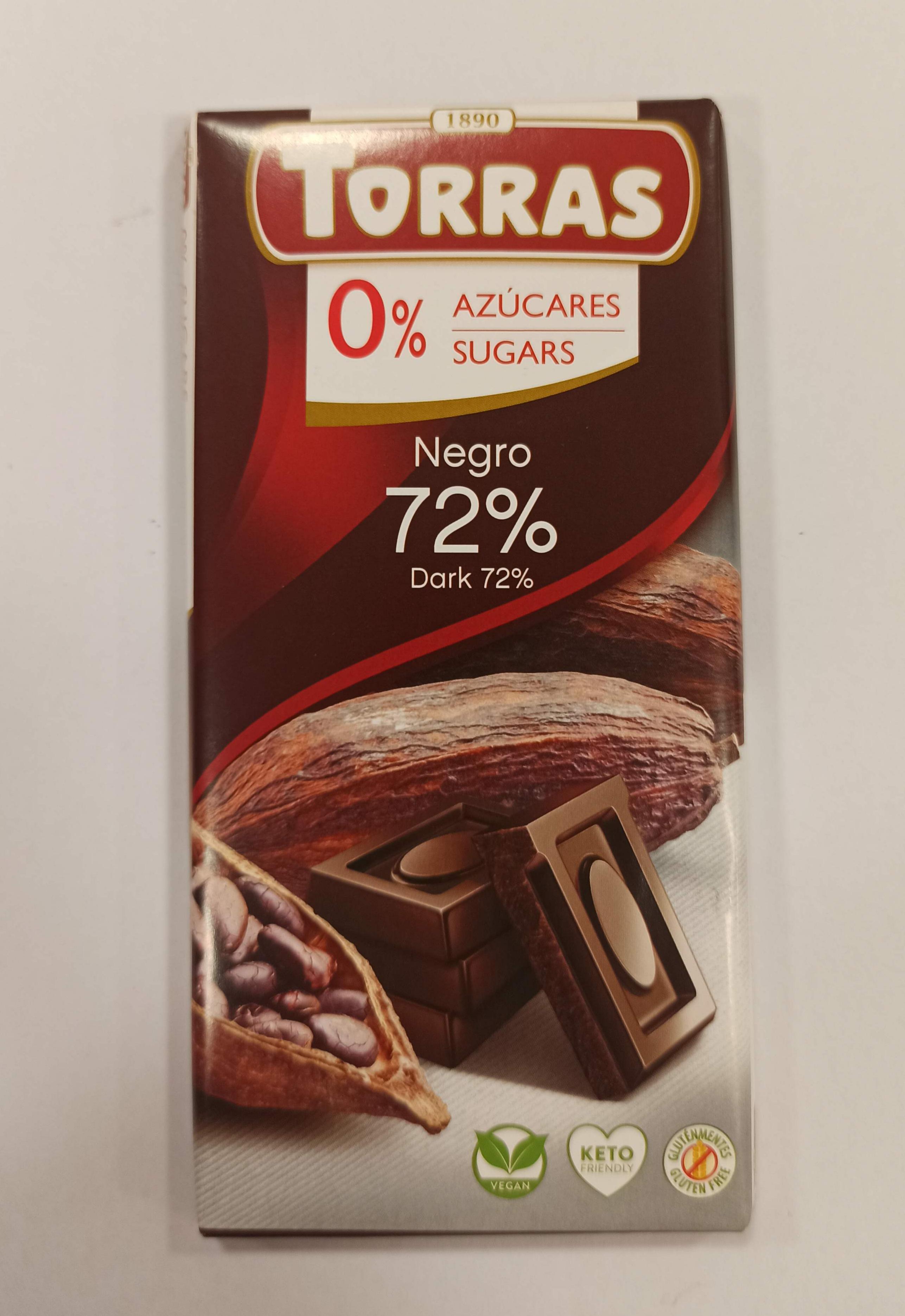 Chocolate Negro 72% Sin Azúcar Torras