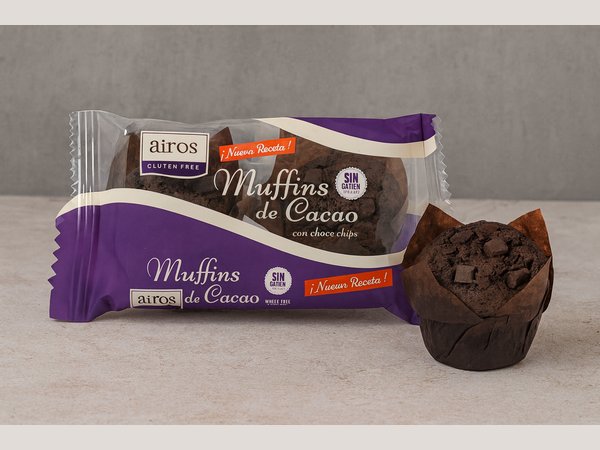 Muffins de cacao con pepitas de chocolate sin gluten